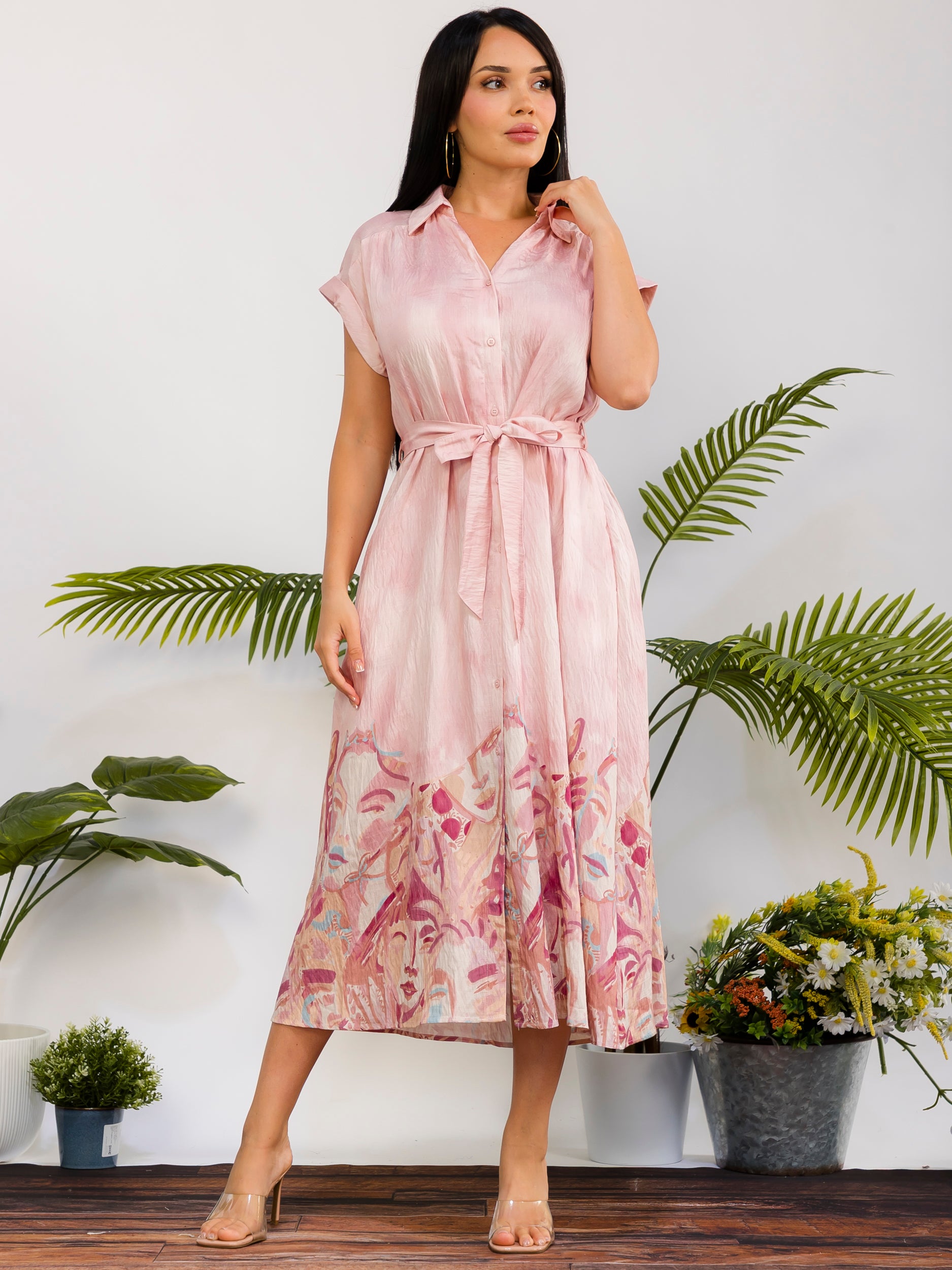 RD617 - Monroe Print Shirt Midi Dress