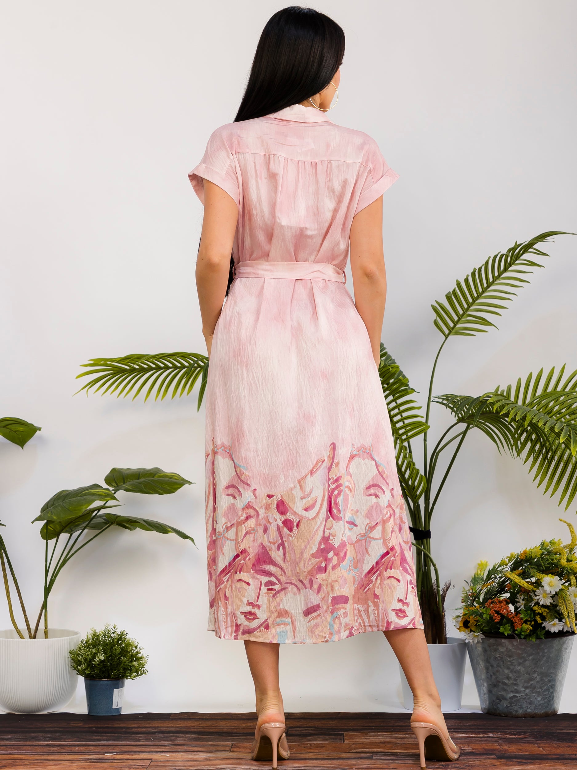 RD617-X - Plus Size Monroe Print Shirt Midi Dress