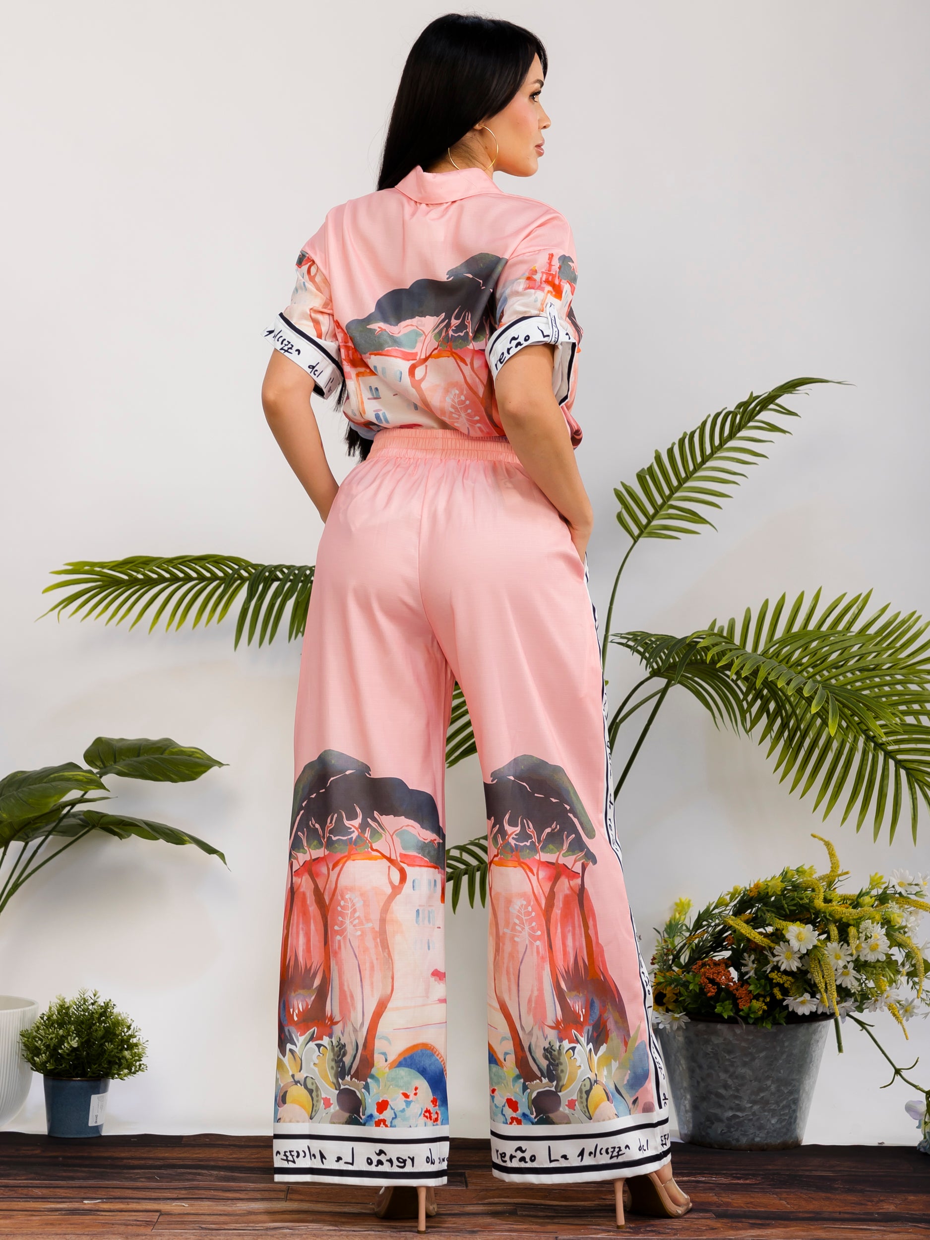 DS817-R - Patchwork Print Wide Leg Pant Set