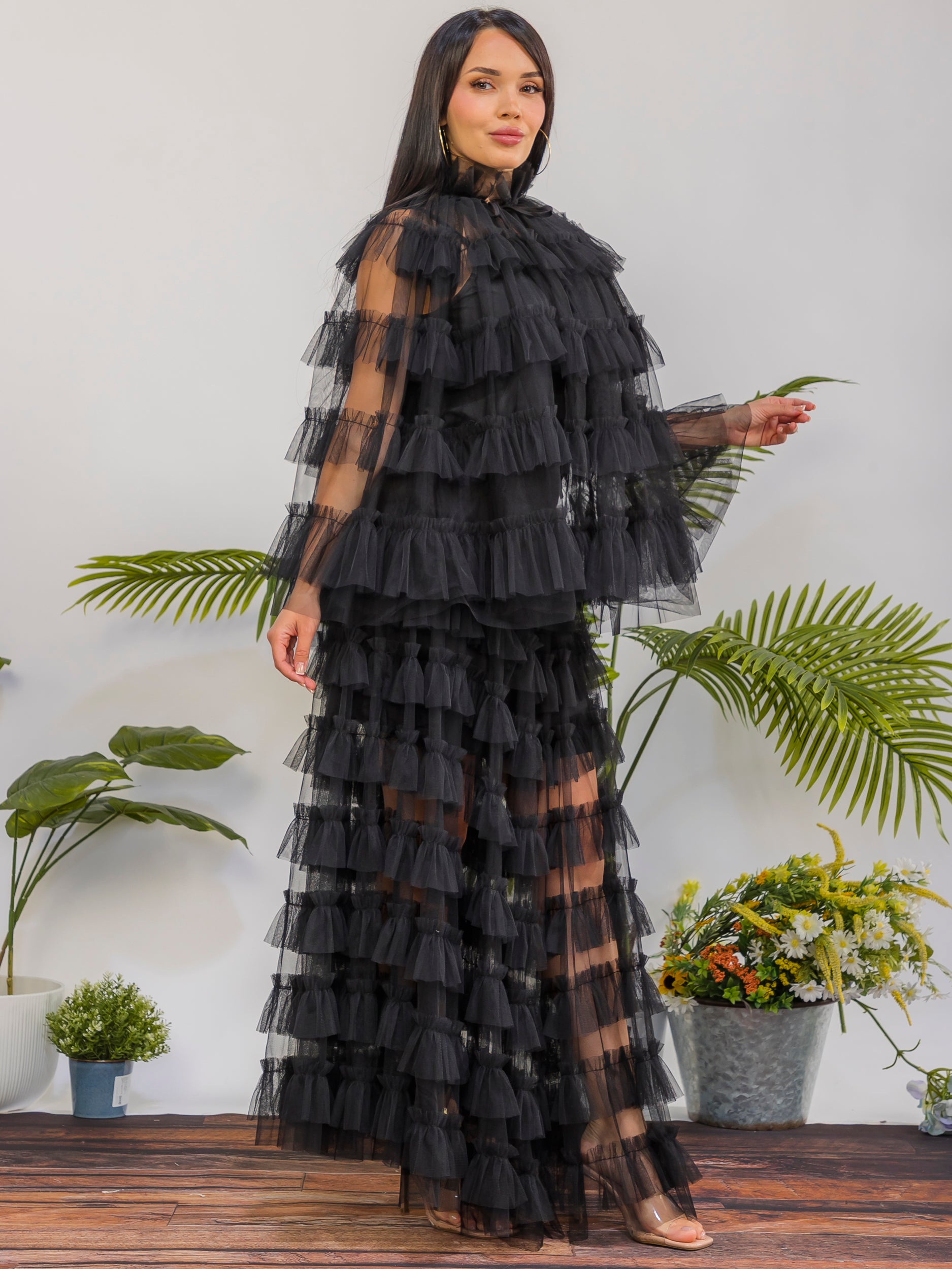 ZB133-X - Plus Size 3-Piece Layered Tulle Ruffle Maxi Set