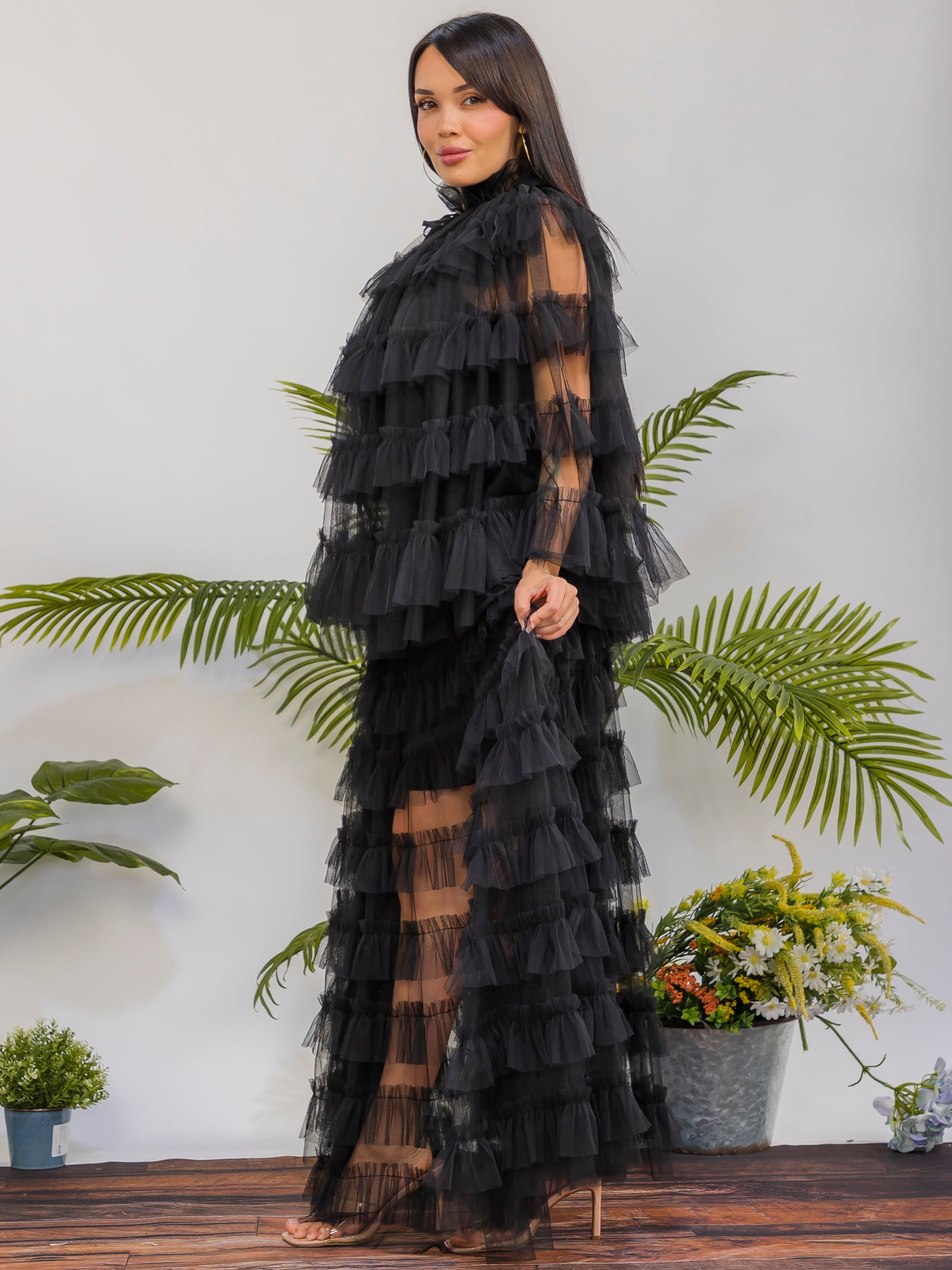 ZB133-X - Plus Size 3-Piece Layered Tulle Ruffle Maxi Set