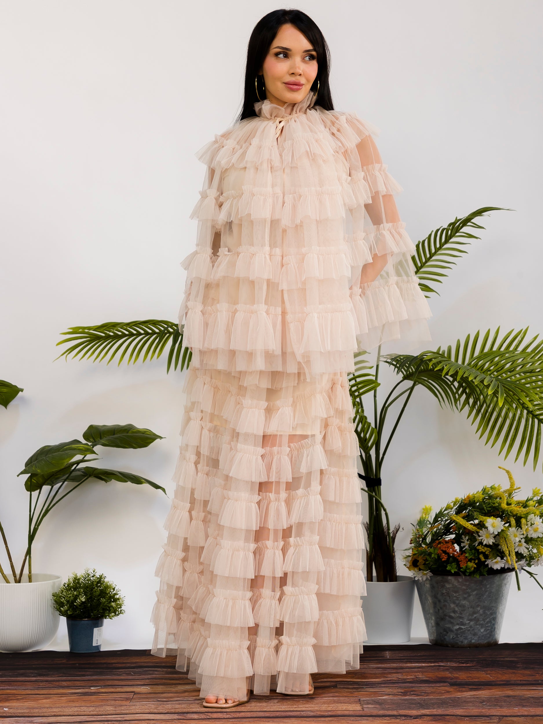 ZB133-X - Plus Size 3-Piece Layered Tulle Ruffle Maxi Set
