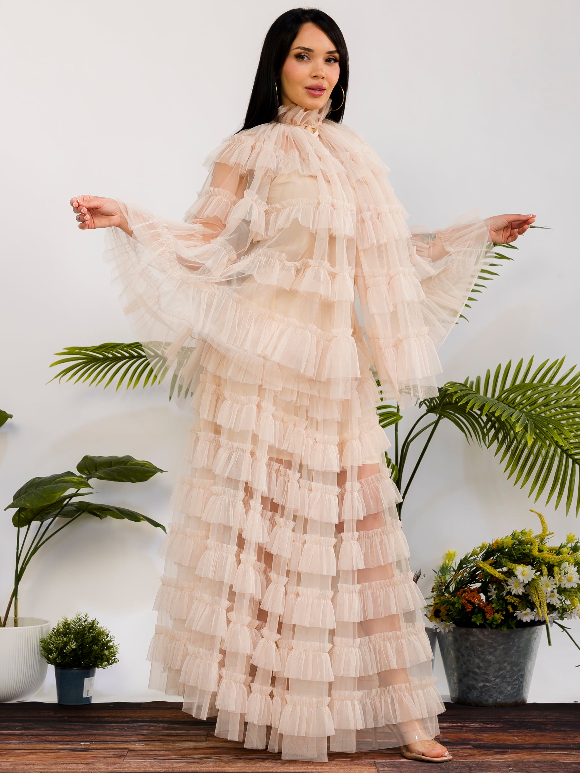 ZB133-X - Plus Size 3-Piece Layered Tulle Ruffle Maxi Set