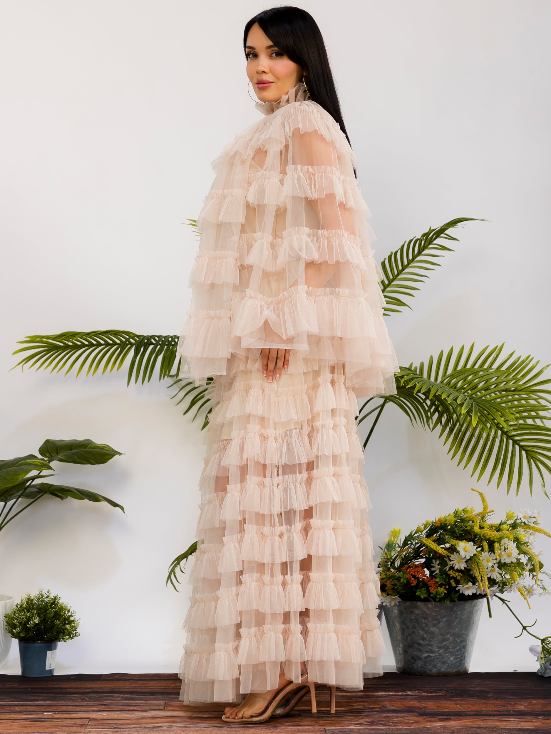 ZB133-X - Plus Size 3-Piece Layered Tulle Ruffle Maxi Set