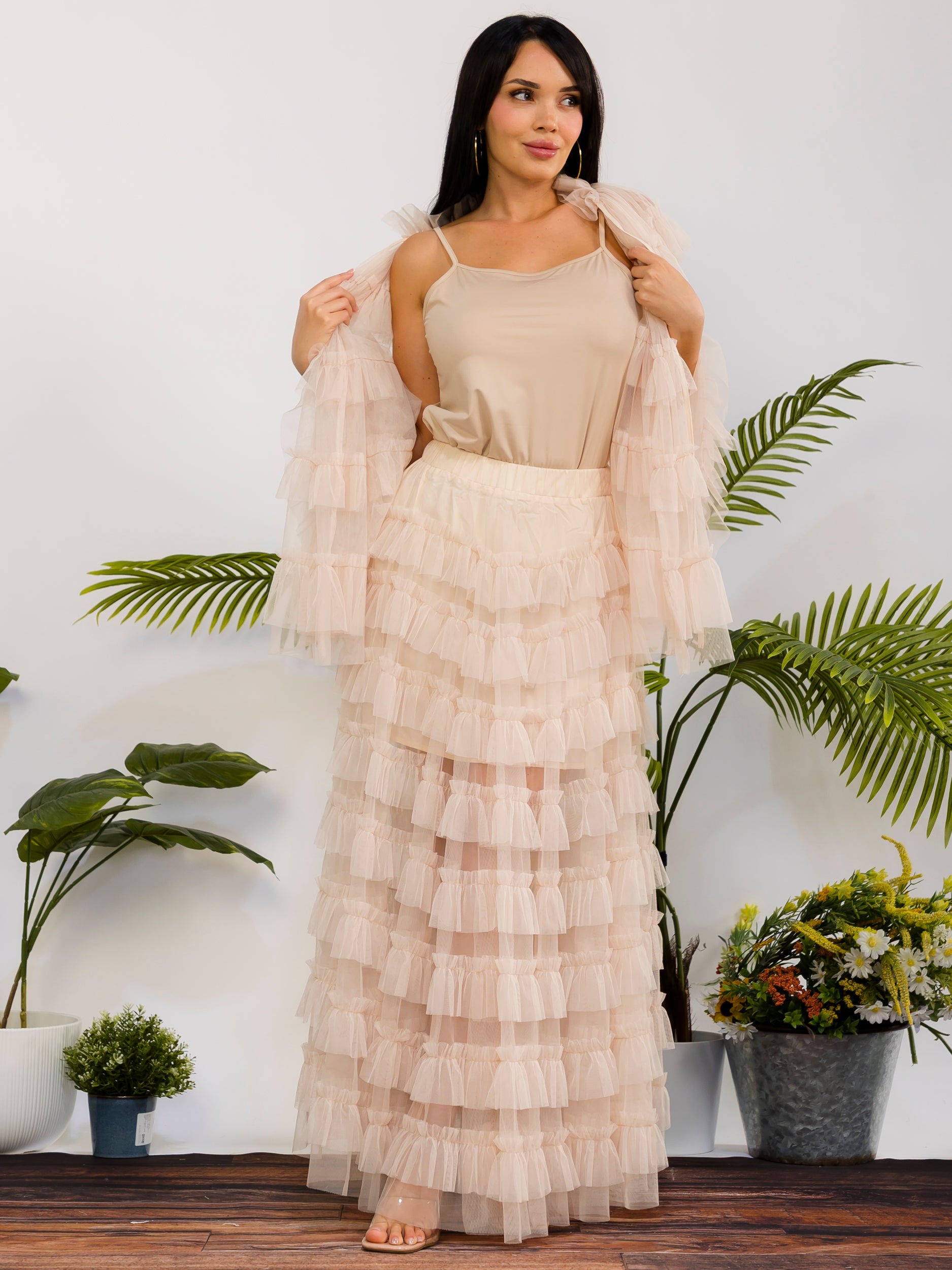 ZB133-X - Plus Size 3-Piece Layered Tulle Ruffle Maxi Set