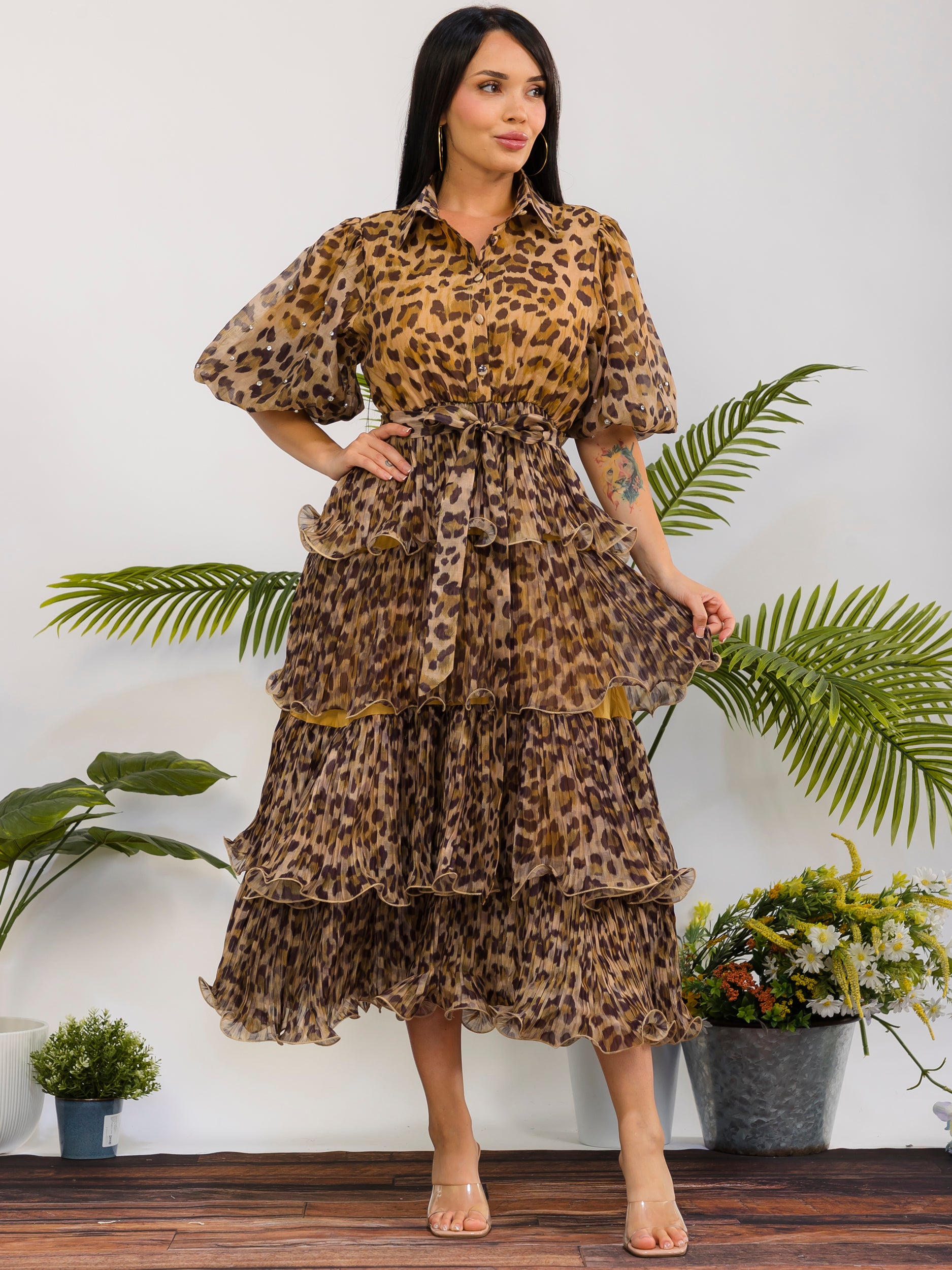 ZB128P-R - Leopard Tiered Midi Dress