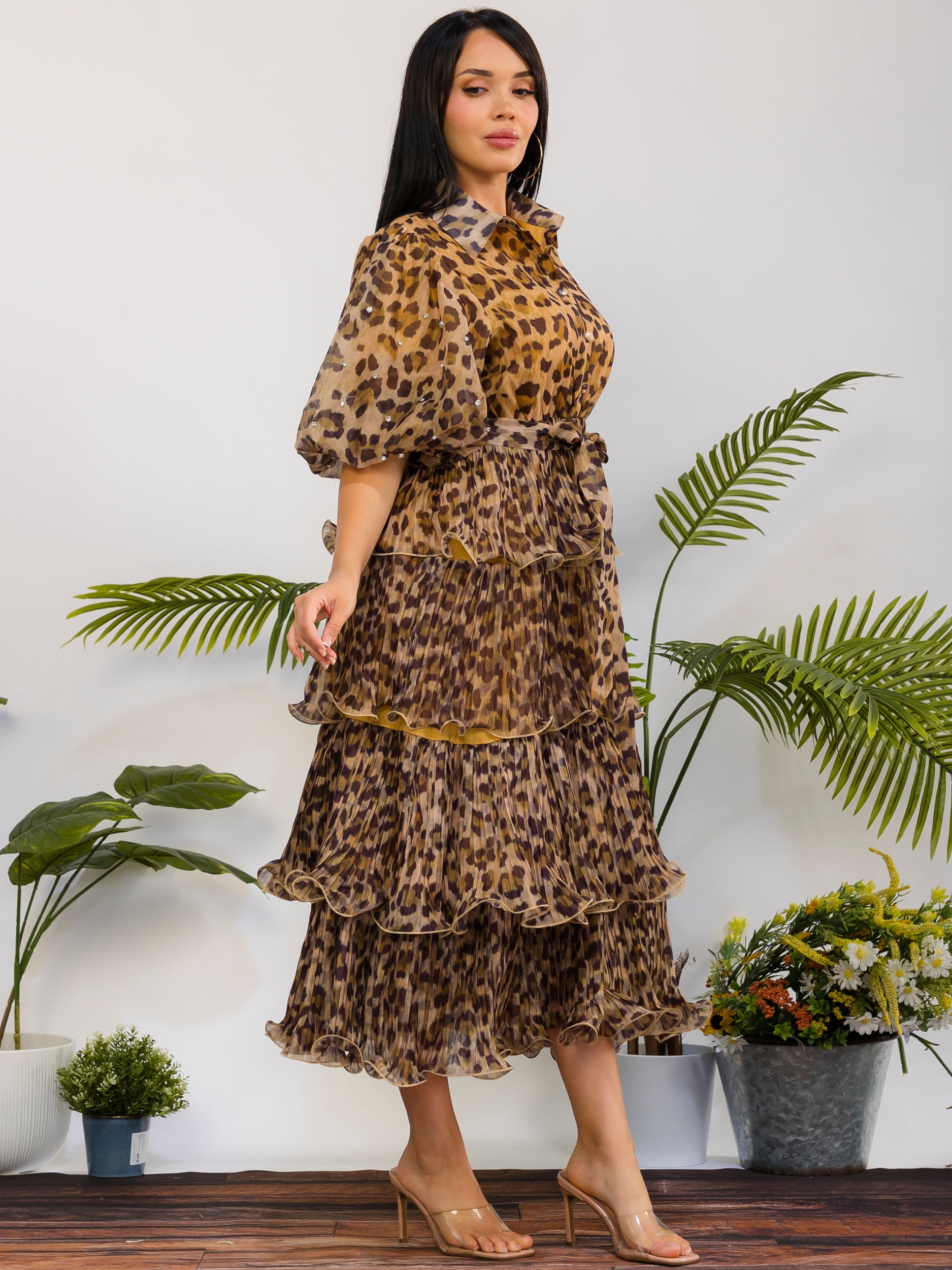 ZB128P-R - Leopard Tiered Midi Dress