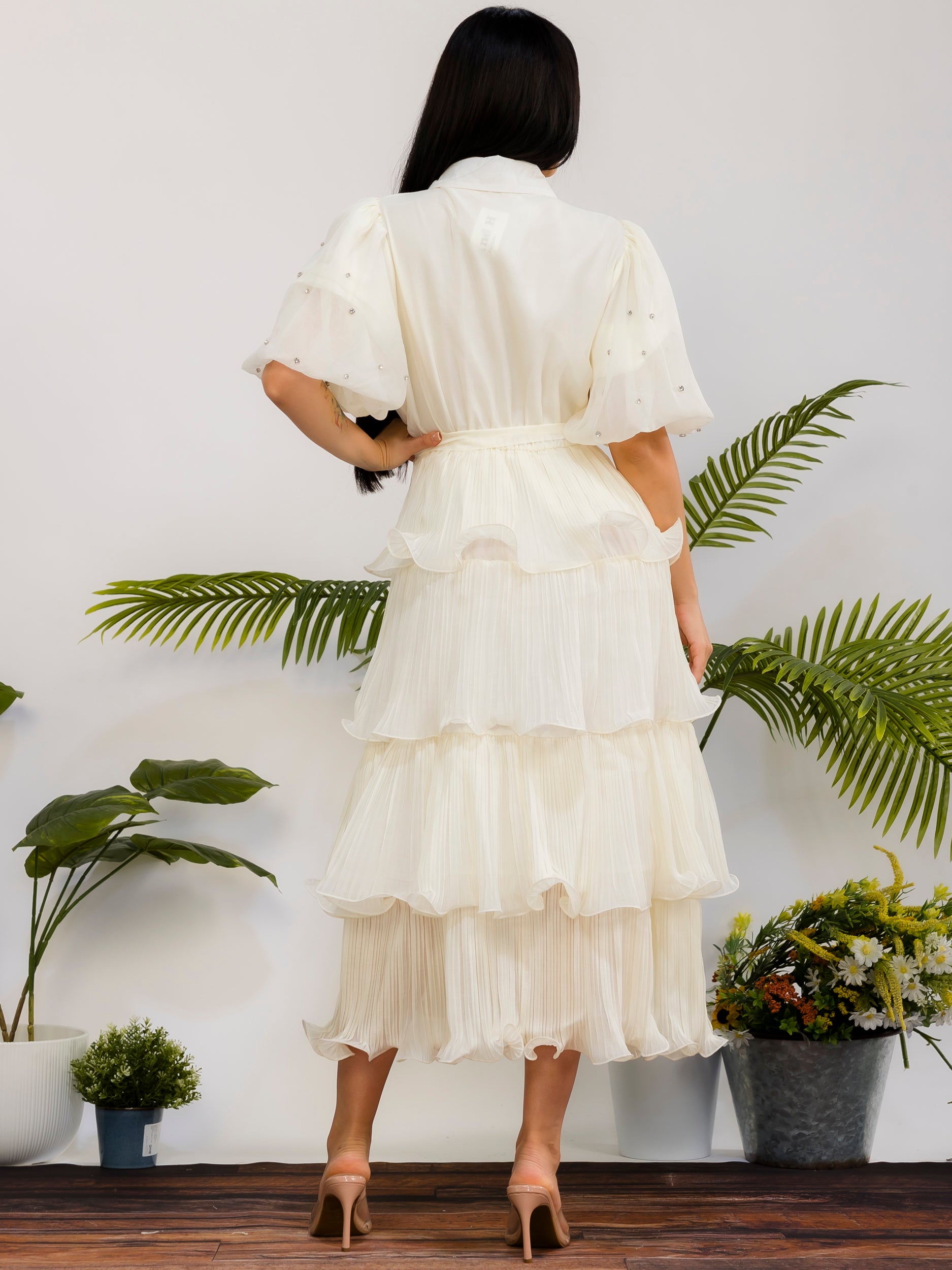 ZB128S-X - Plus Size Tiered Pleated Midi Dress
