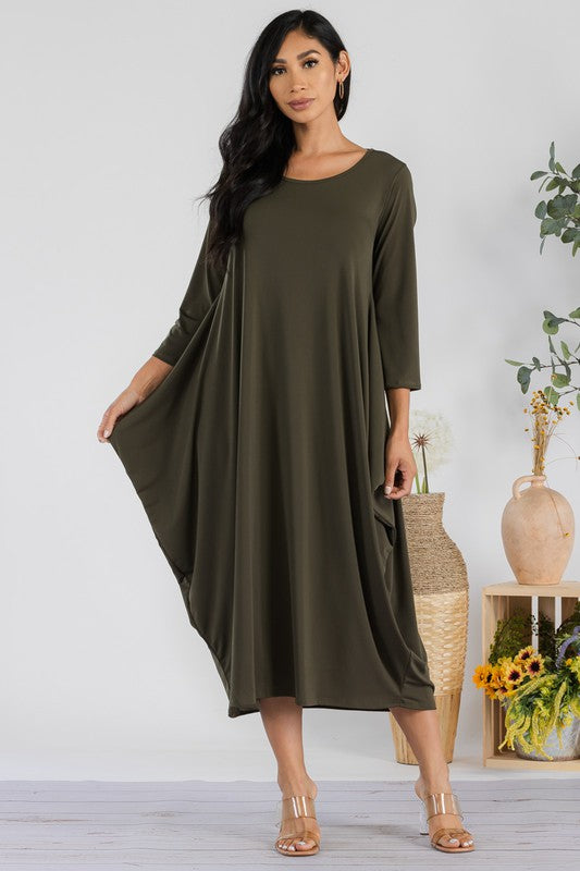 SAN151C-S Harem Midi Dress Long Sleeve