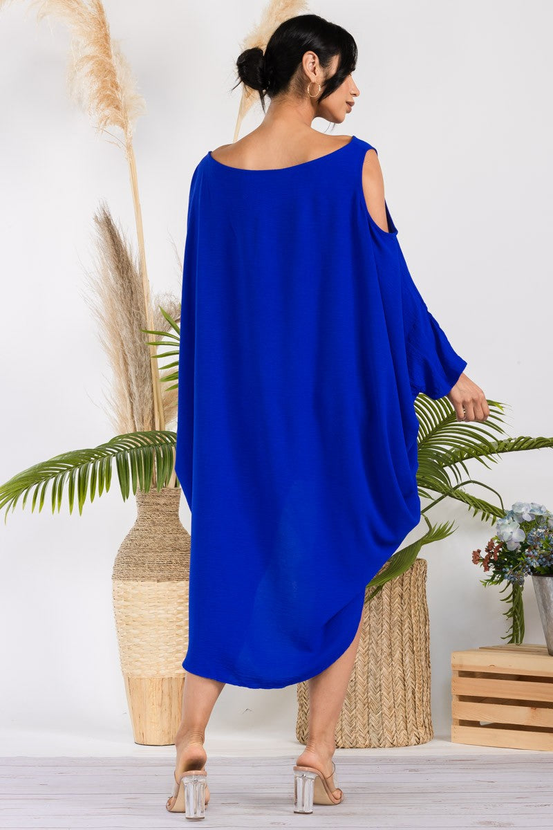 HH735R-SOLID - Cold Shoulder Cover Up Dress