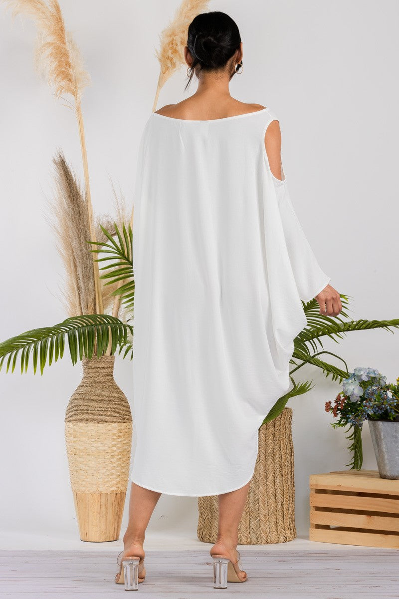 HH735X-SOLID - Cold Shoulder Cover Up Dress