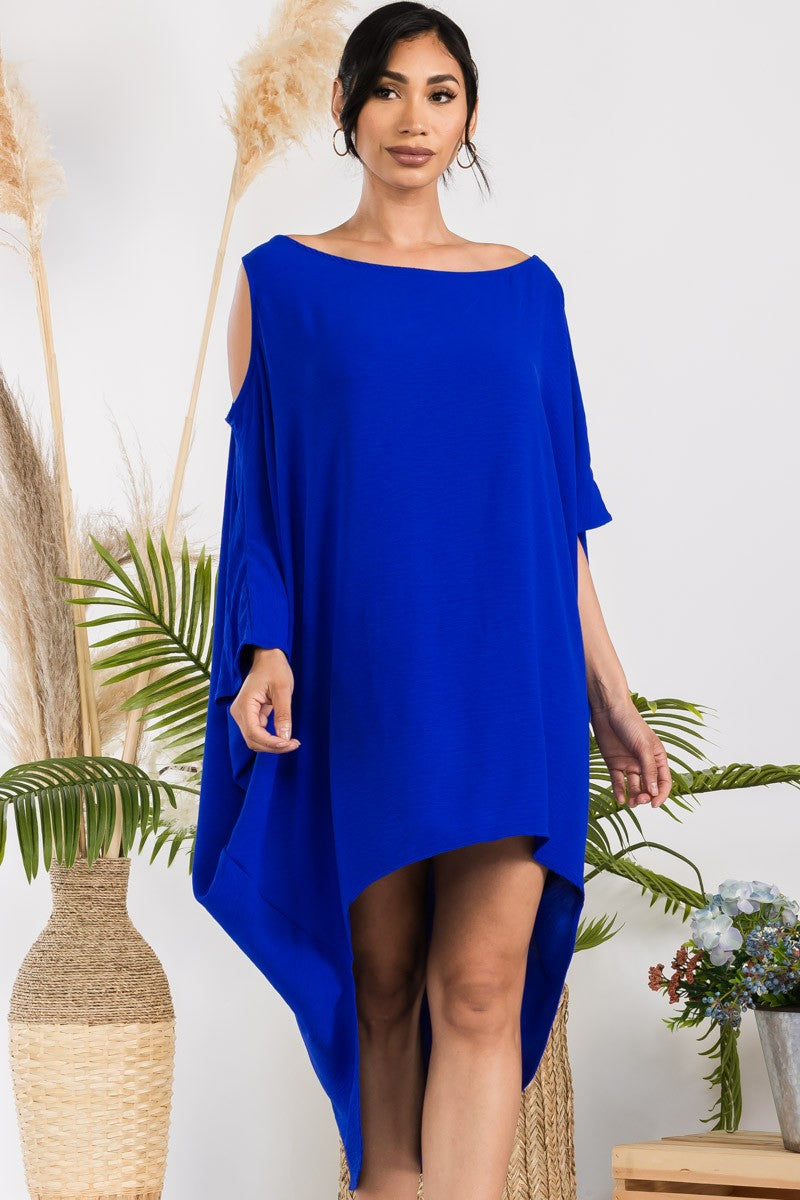 HH735R-SOLID - Cold Shoulder Cover Up Dress