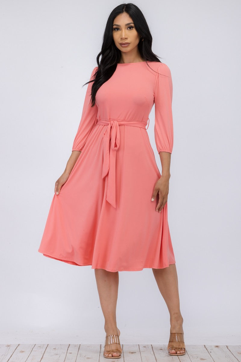 HH583R-S - SELF TIE MIDI DRESS