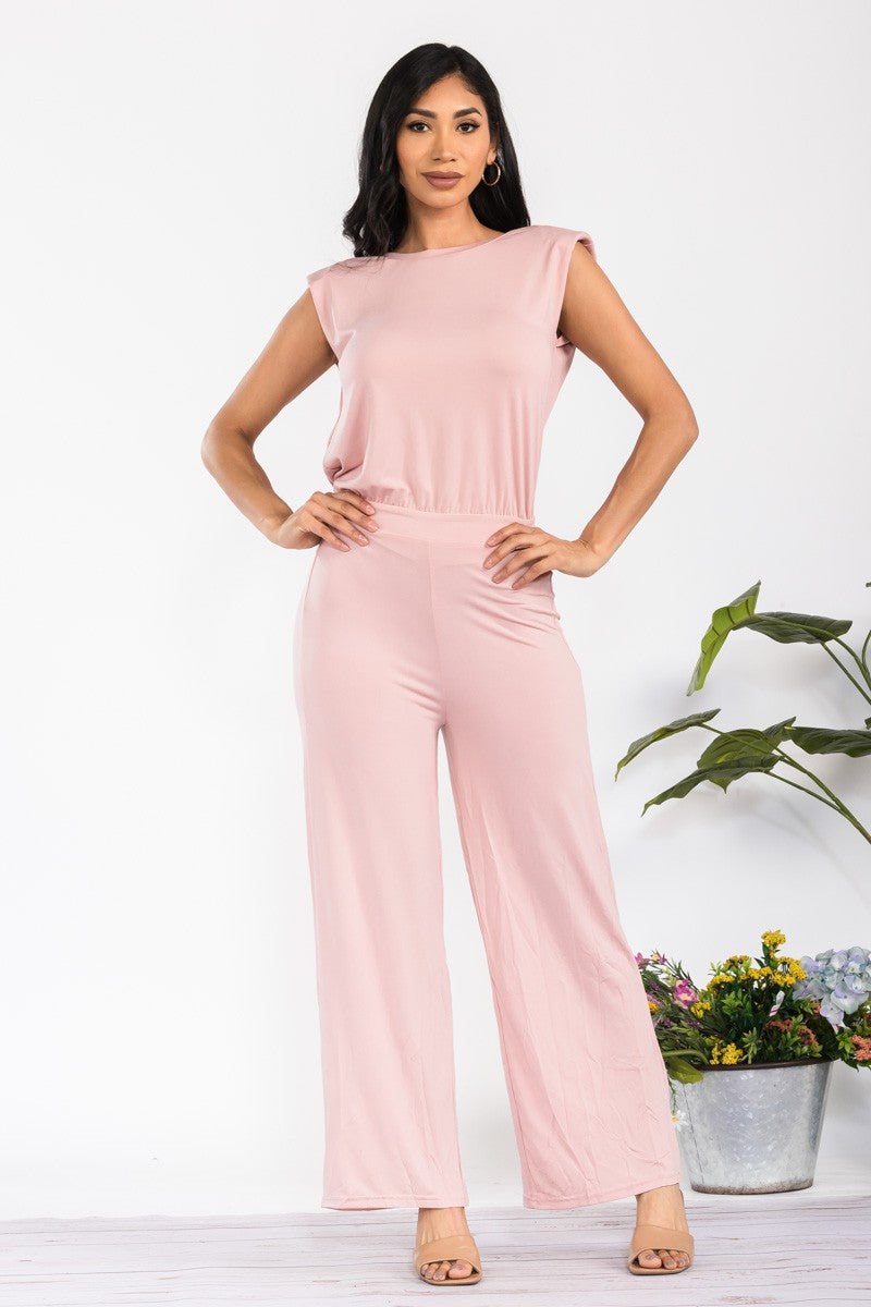 SN0912-1 - Cap Sleeve Open-Back Wide Leg Jumpsuit