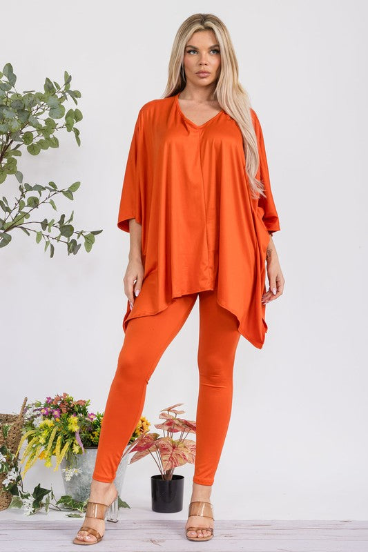 HH637R-S1 V-neck Top & Leggings 2 PC Set