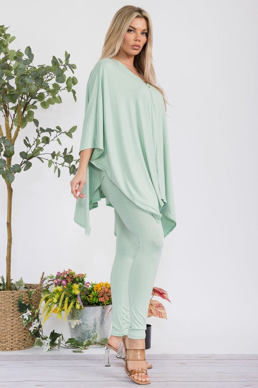 HH637R-S1 V-neck Top & Leggings 2 PC Set