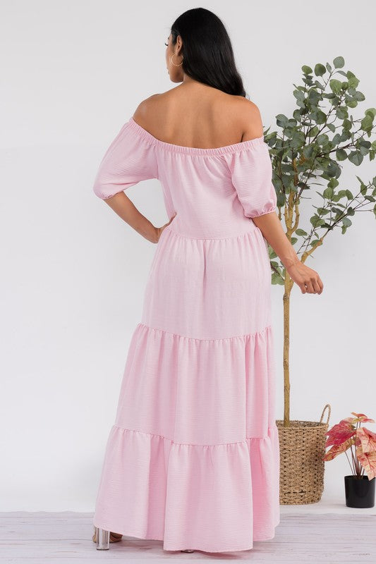HH722X-S1 PLUS SIZE OFF SHOULDER TIERED MAXI DRESS
