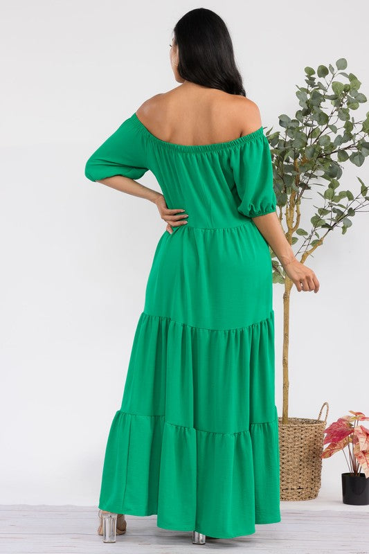 HH722X-S1 PLUS SIZE OFF SHOULDER TIERED MAXI DRESS