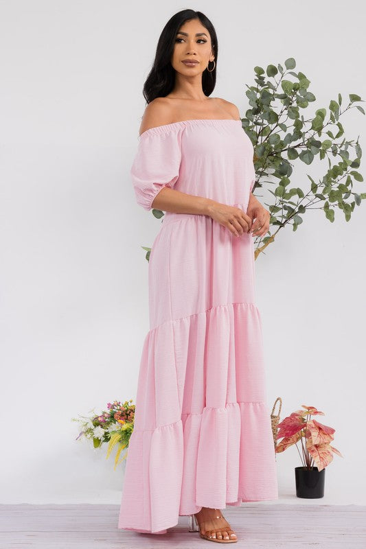 HH722X-S1 PLUS SIZE OFF SHOULDER TIERED MAXI DRESS