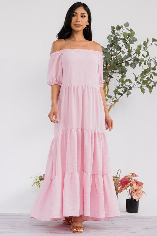 HH722X-S1 PLUS SIZE OFF SHOULDER TIERED MAXI DRESS