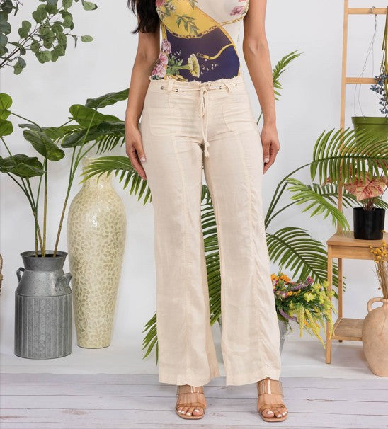 YX1305-1 - Drawstring Wide-Leg Linen Pants
