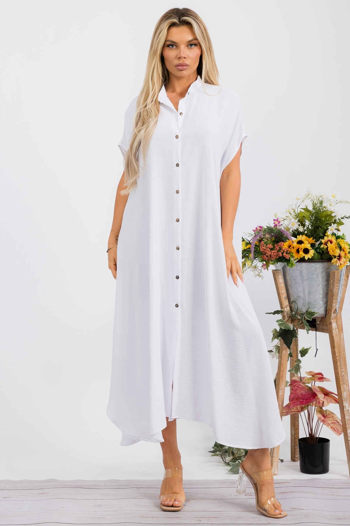 HH763R-S3 OVERSIZED BUTTON DOWN DRESS