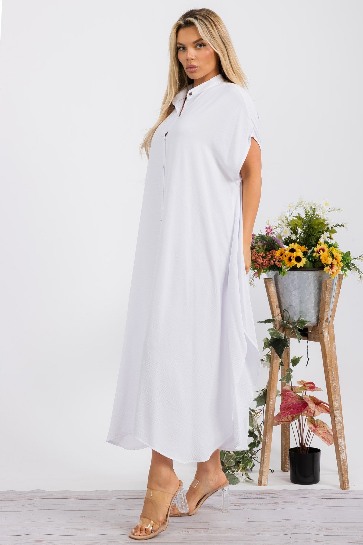 HH763R-S3 OVERSIZED BUTTON DOWN DRESS