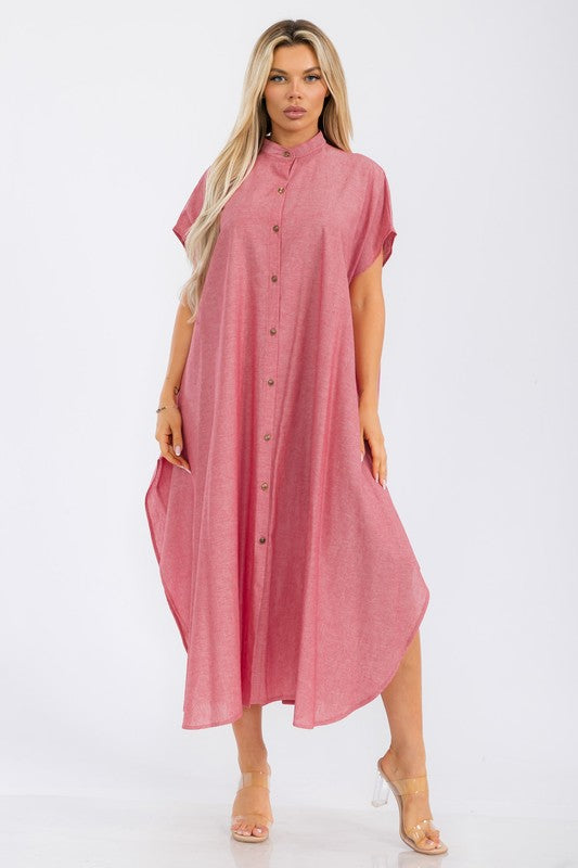 HH763X-S Plus Button Down Shirt Dress