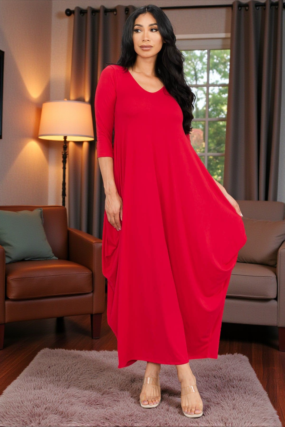 HH645X-S1 Plus Size Relaxed Fit Draped Maxi Dress