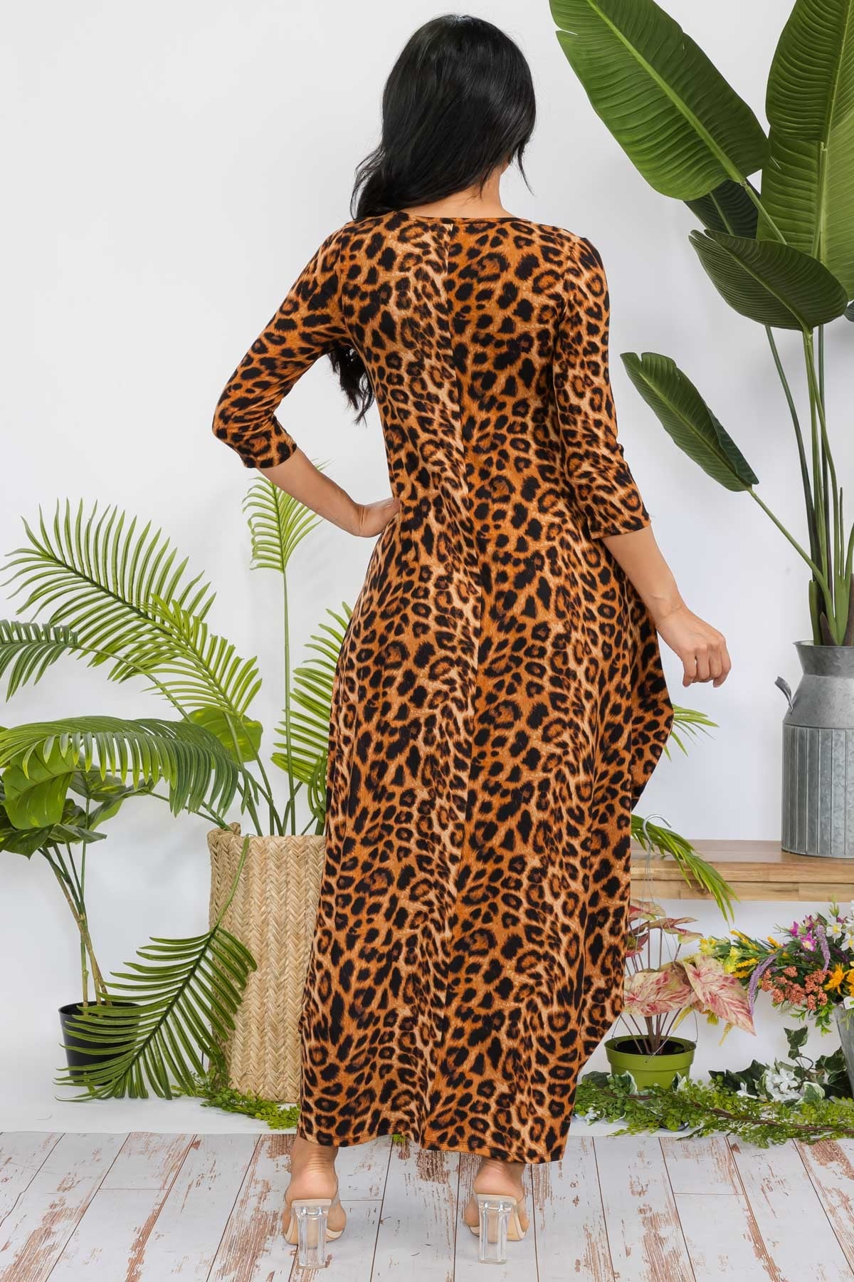 HH645X-TIGER - 3/4 SLEEVE MAXI DRESS