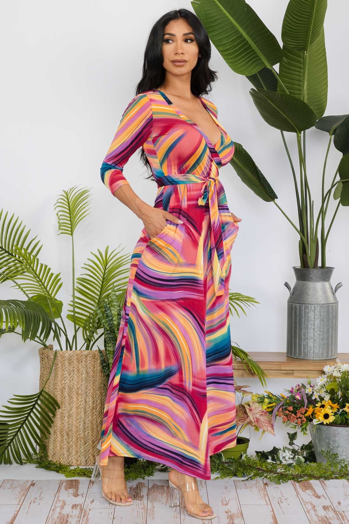 SAN149X-MARBLENEW - 3/4 SLEEVE MAXI DRESS