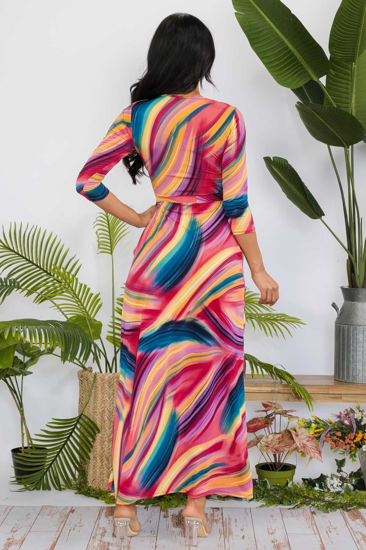 SAN149X-MARBLENEW - 3/4 SLEEVE MAXI DRESS