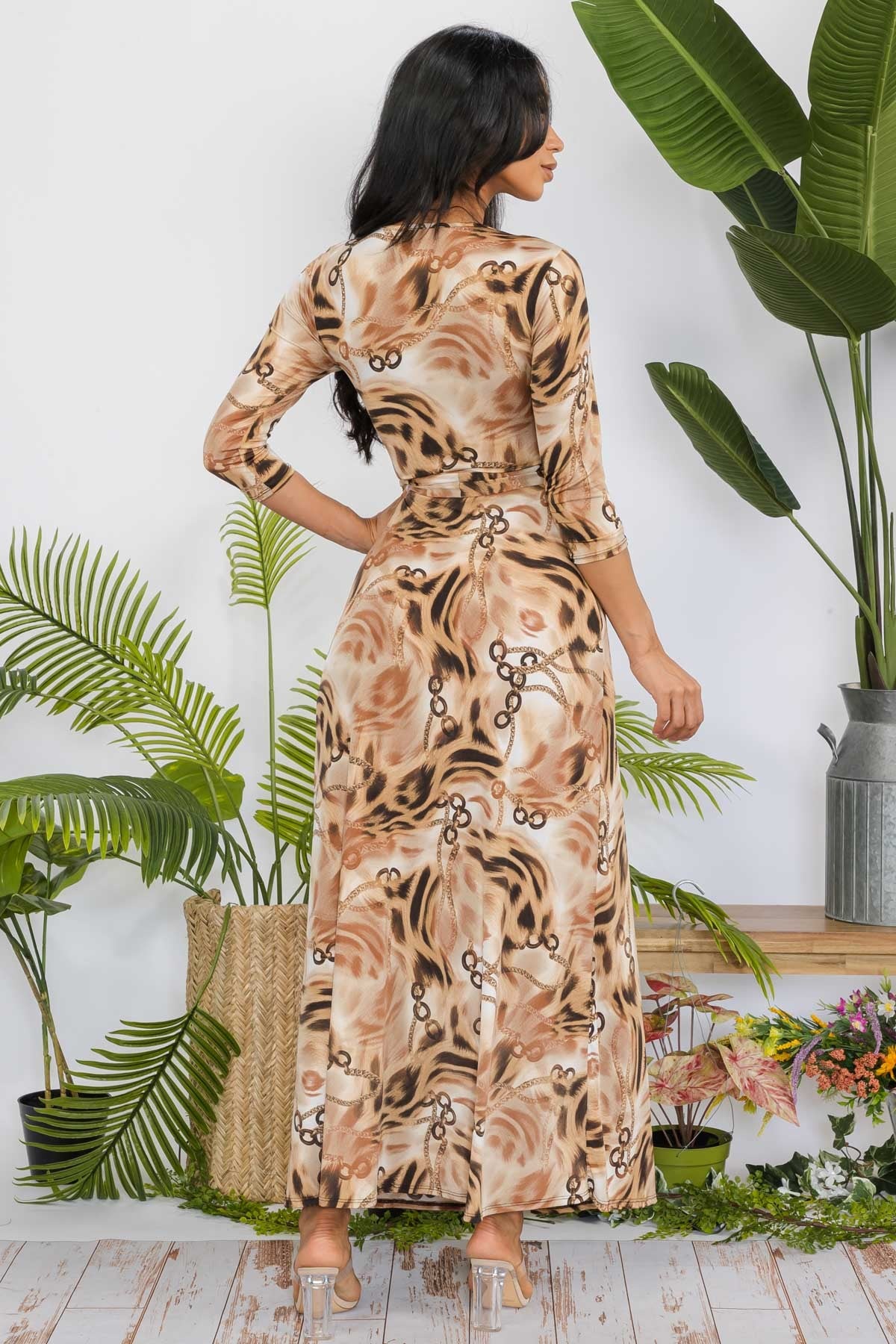 SAN149R-ANIMAL - 3/4 SLEEVE MAXI DRESS