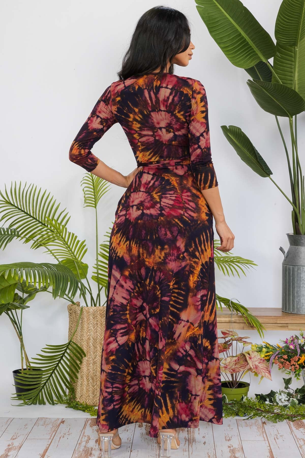 SAN149R-TIEDYE - 3/4 SLEEVE MAXI DRESS