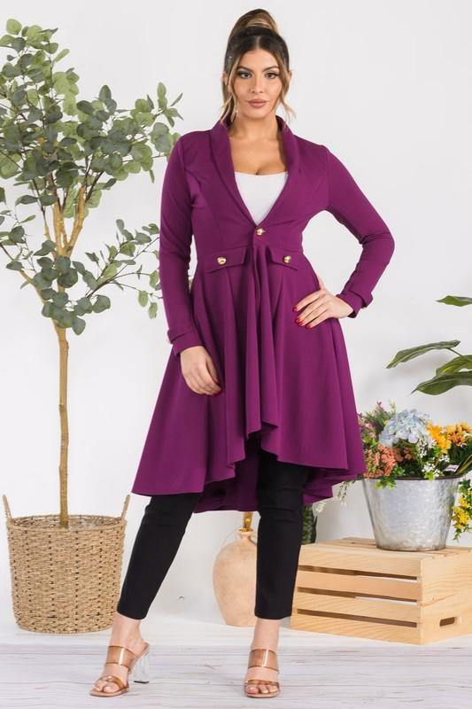 HH744X1-S Plus Crepe Hi-lo Cardigan