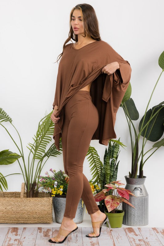 HH637R-S1 V-neck Top & Leggings 2 PC Set