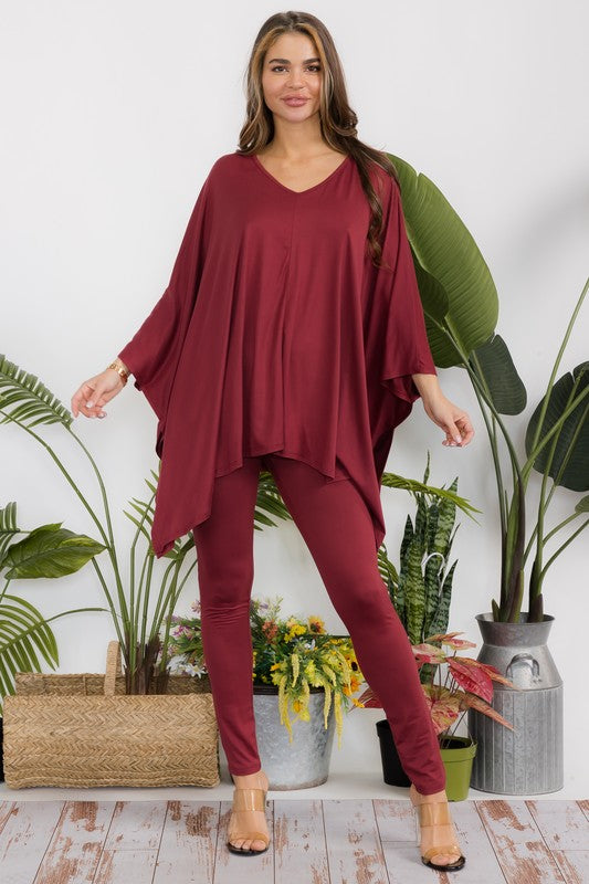 HH637R-S1 V-neck Top & Leggings 2 PC Set