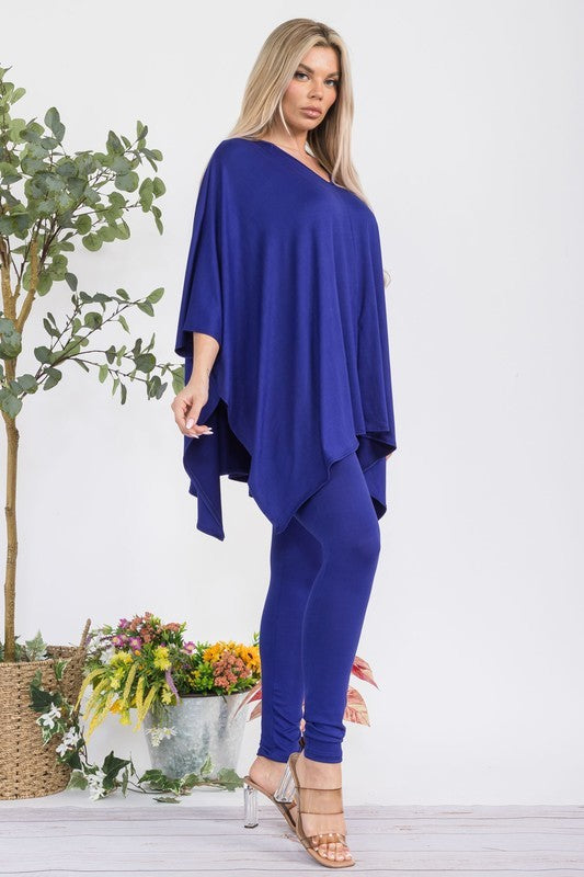 HH637R-S1 V-neck Top & Leggings 2 PC Set