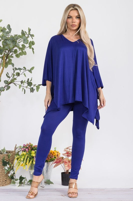 HH637R-S1 V-neck Top & Leggings 2 PC Set