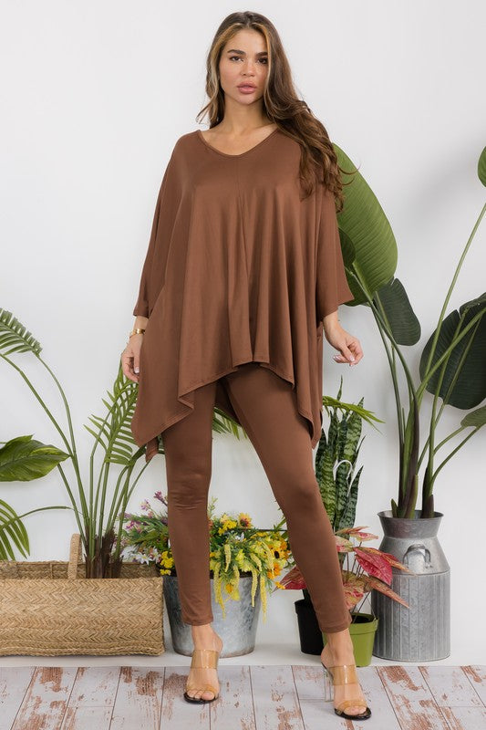 HH637R-S1 V-neck Top & Leggings 2 PC Set