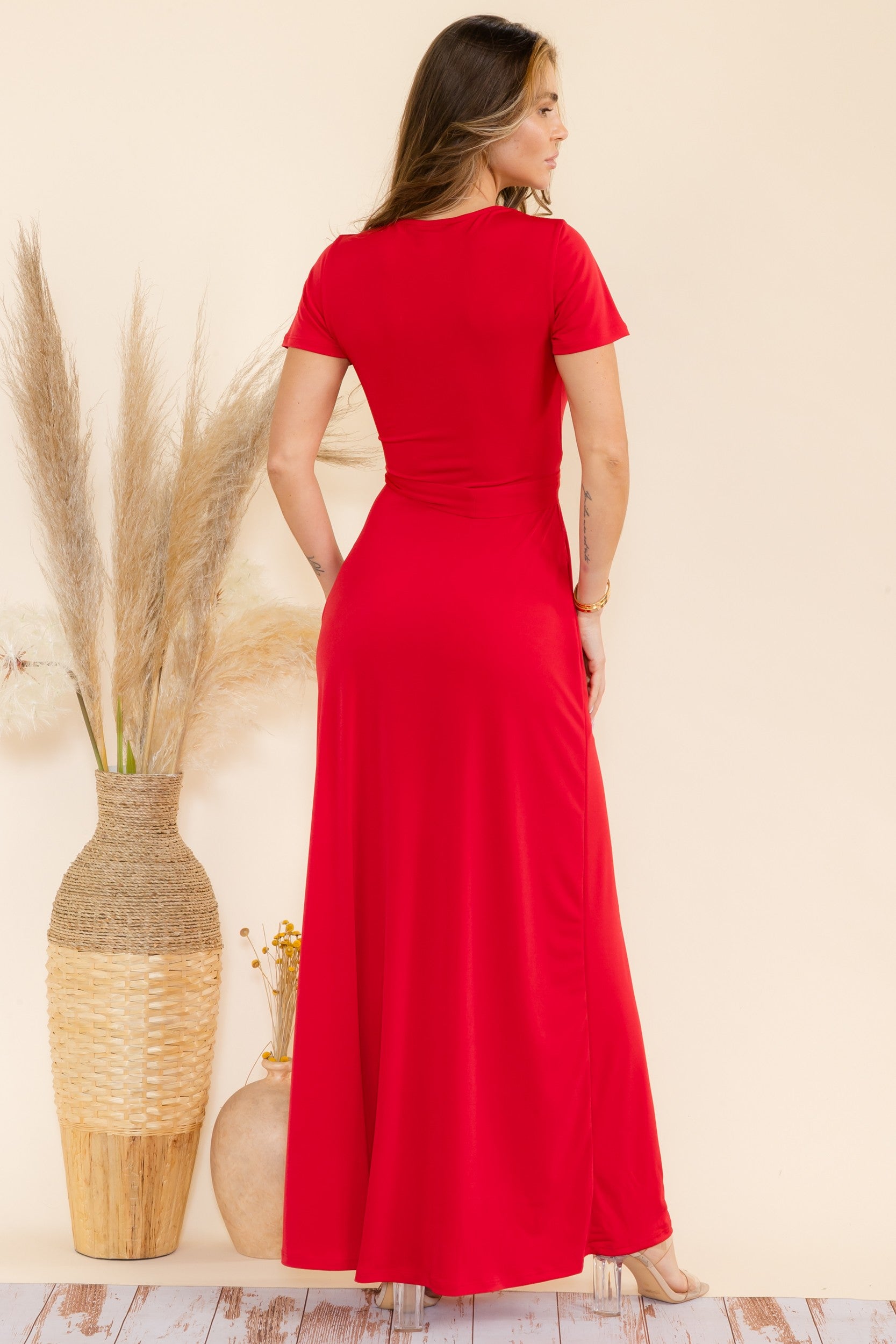 SAN149BX-S - Plus Faux Wrap Maxi Dress