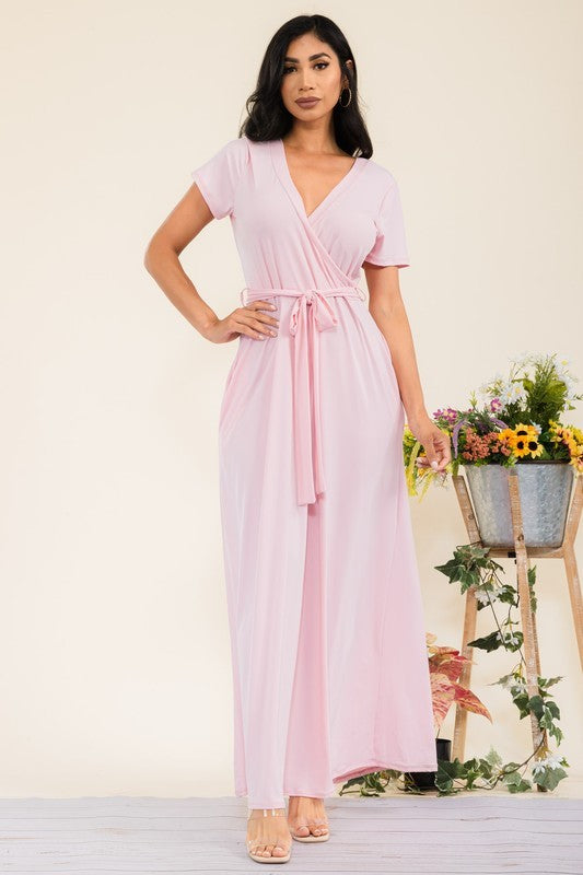 SAN149BX-S - Plus Faux Wrap Maxi Dress