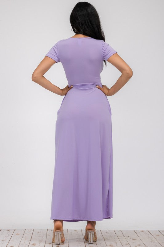 SAN149BR-S - Faux Wrap Maxi Dress