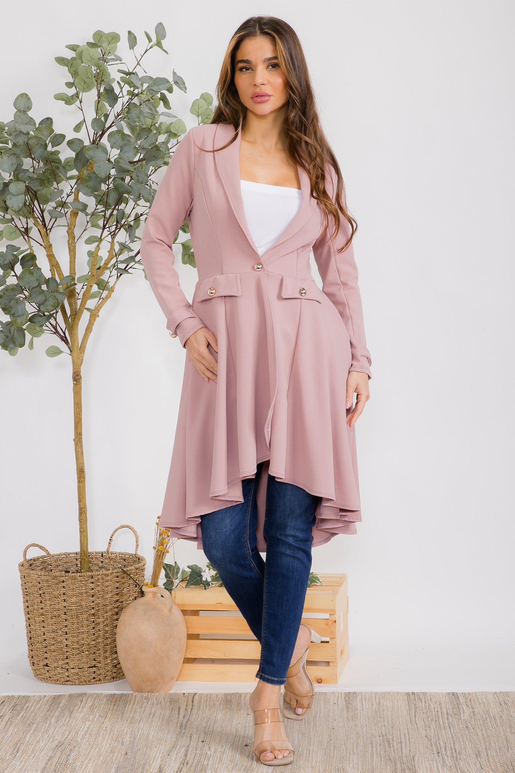 HH744R-S2 Crepe Hi-lo Cardigan