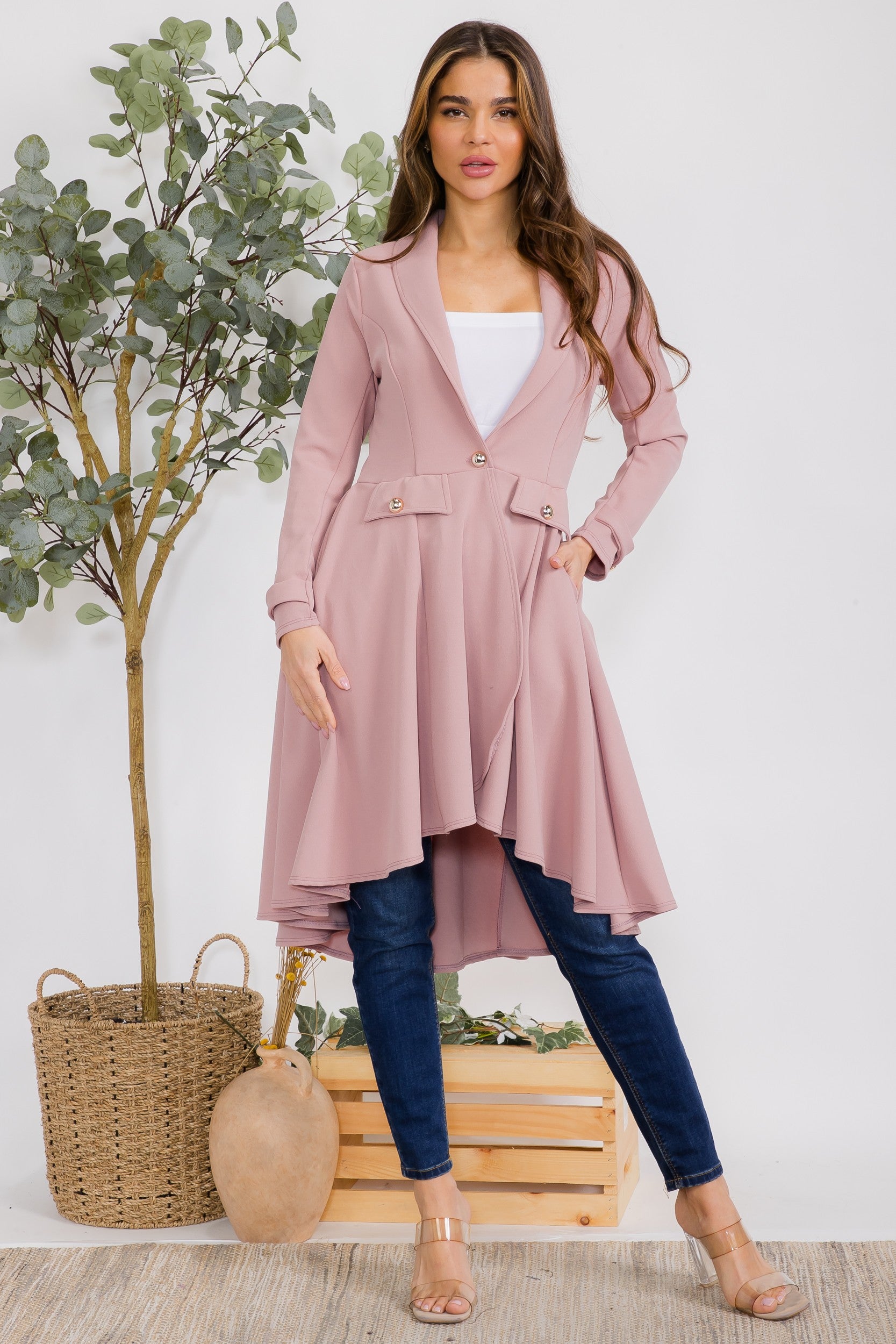 HH744R-S2 Crepe Hi-lo Cardigan