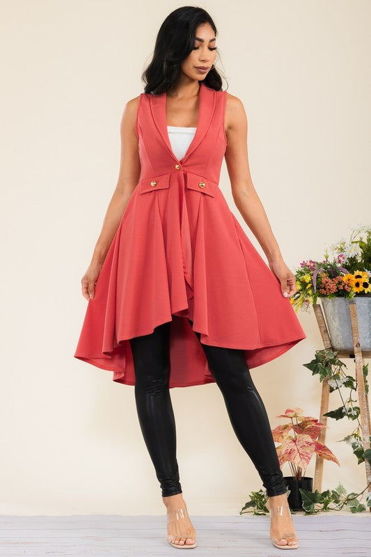 HH757R-S1 Sleeveless Hi-lo Cardigan