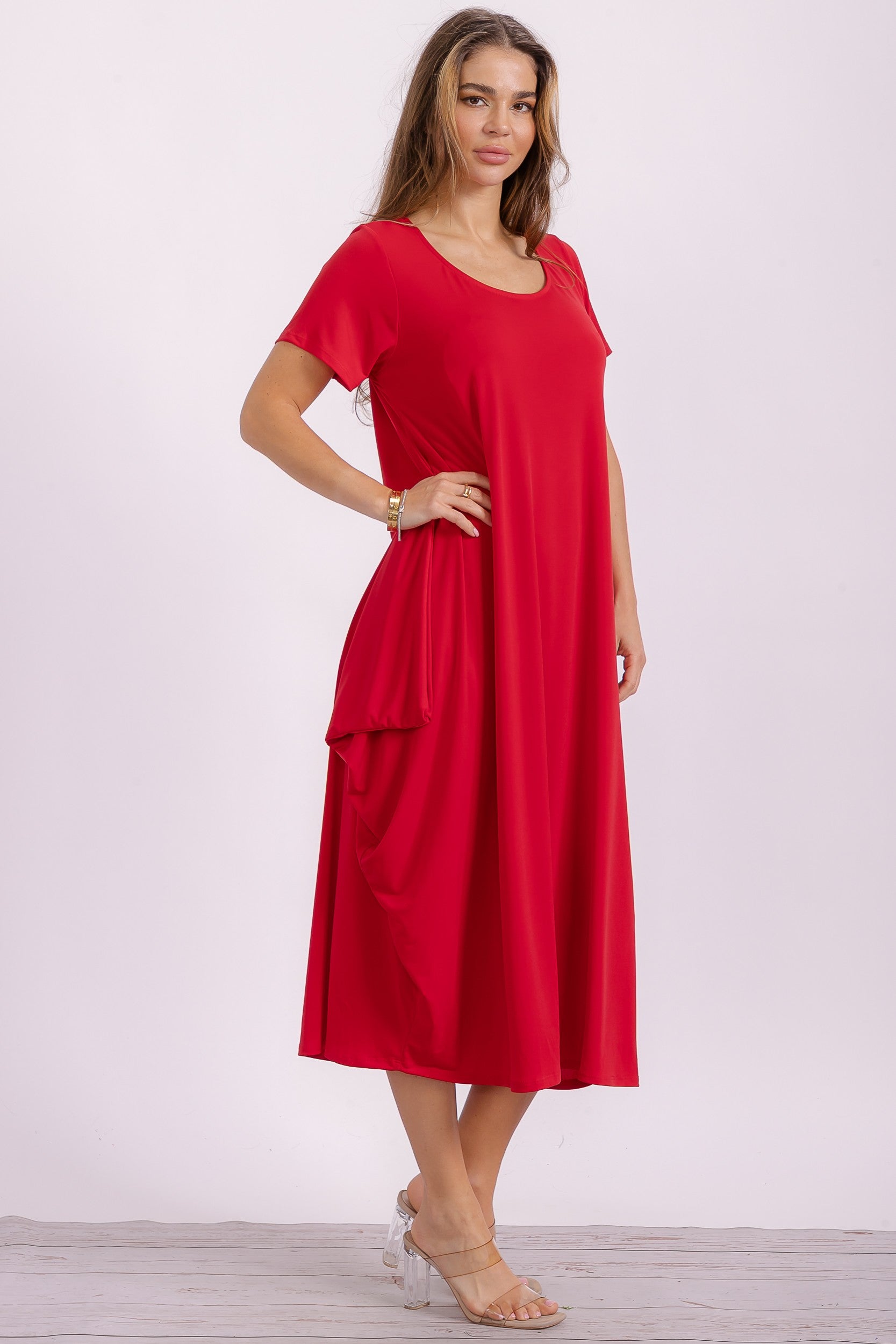 SAN152BR-S  Relaxed Pocket Detail Oversized Midi Dress