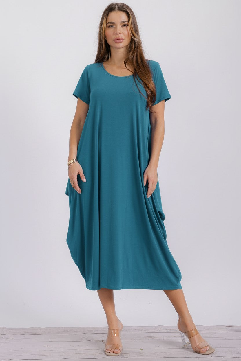 SAN152BR-S  Relaxed Pocket Detail Oversized Midi Dress