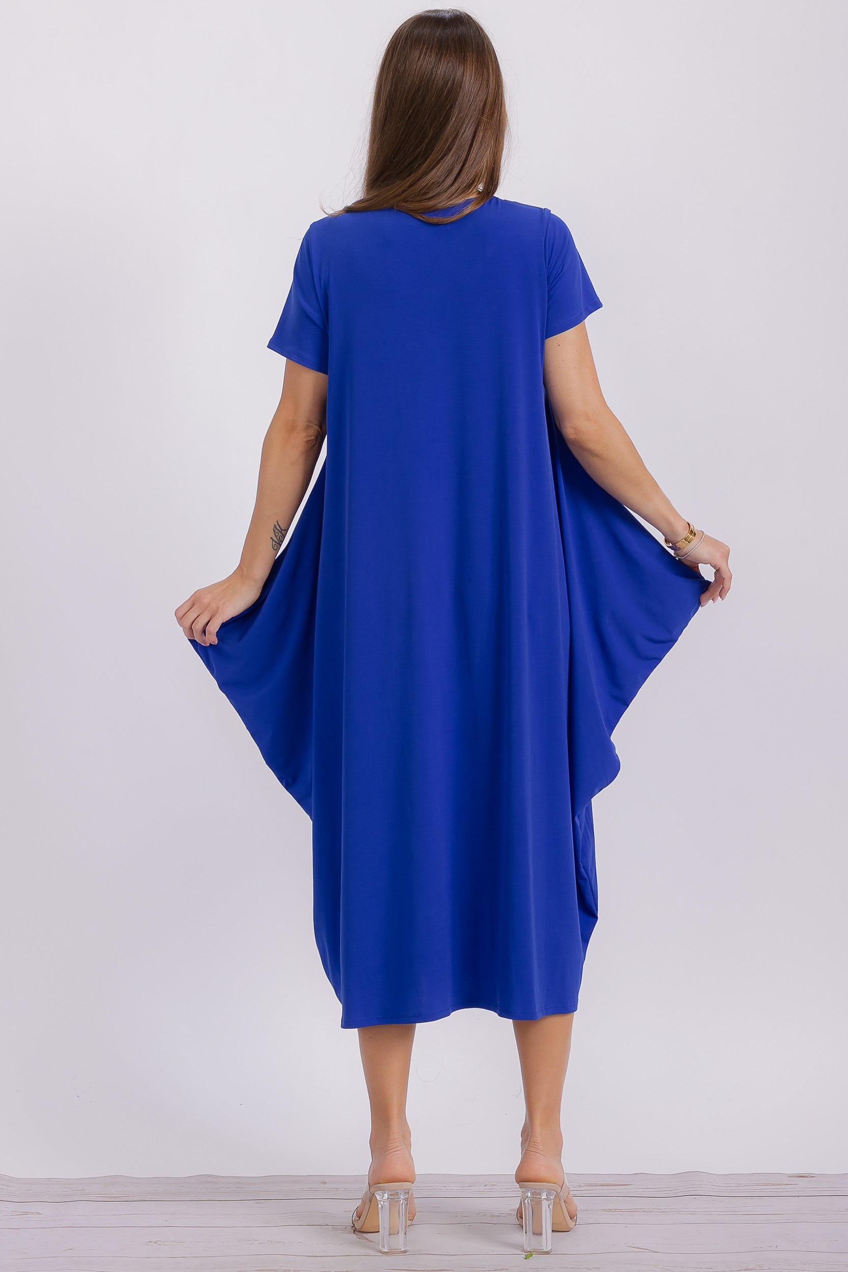 SAN152BX-S Plus Size Relaxed Pocket Detail Oversized Midi Dress