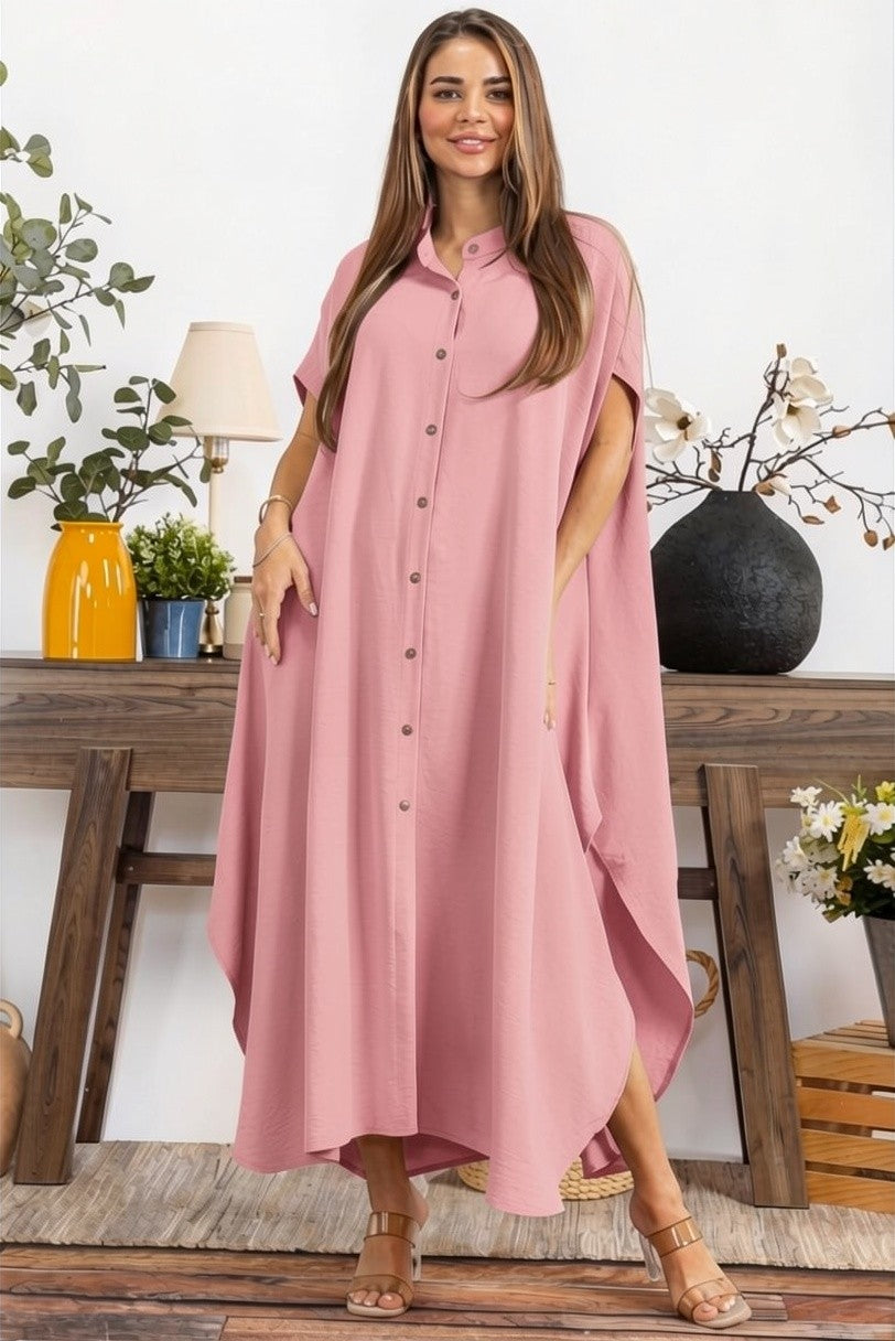 HH763R-S - OVERSIZED BUTTON DOWN DRESS